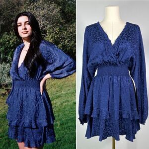 RESET by Jane Women’s Arabella Dress Size Small Layered Smocked Blue